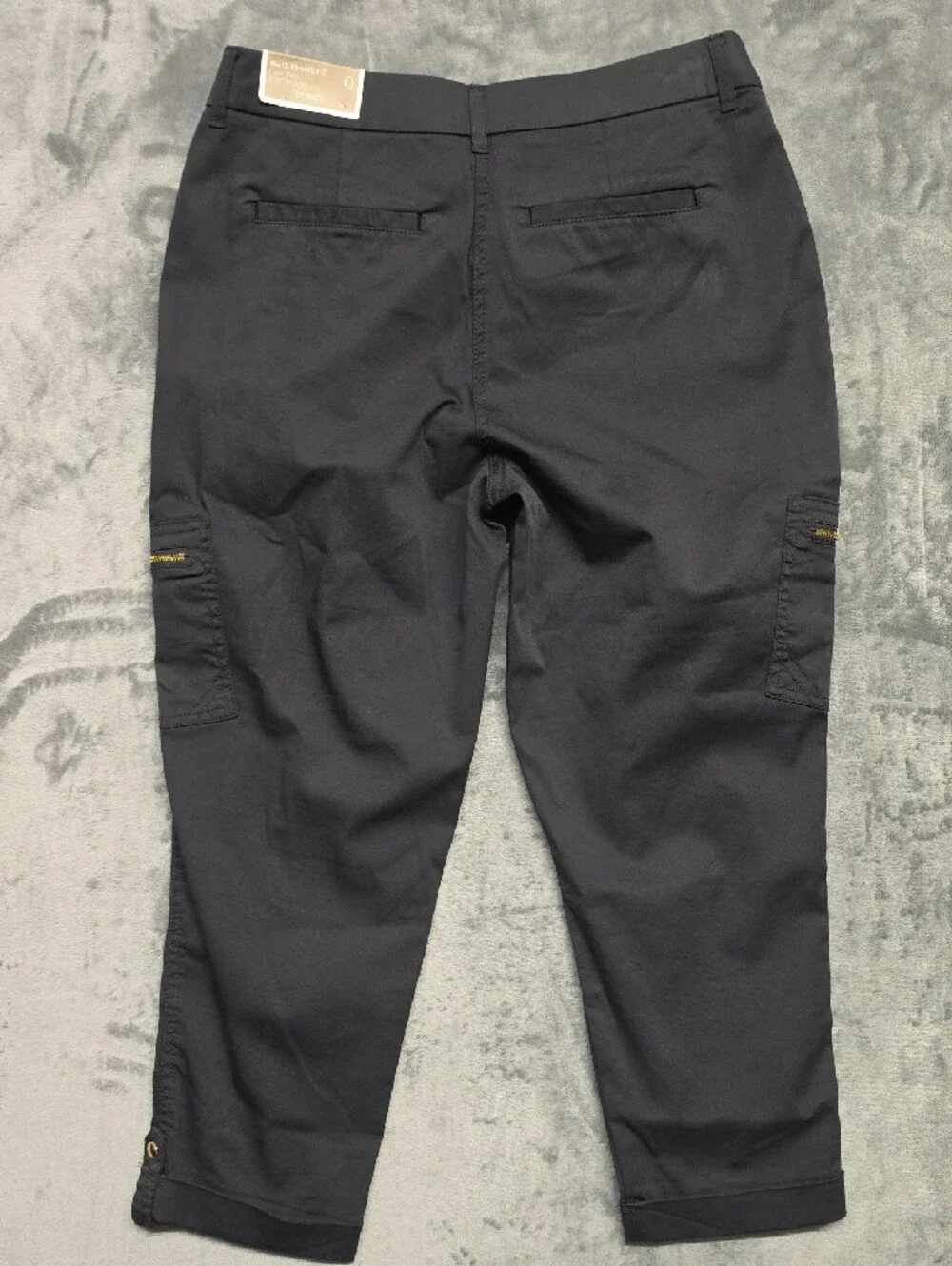 Chico's Black Luxe Twill Utility Crop Pants with Gold Snap Sz 0(4-6)